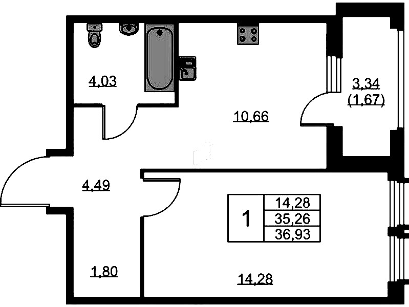 1-комнатная квартира 36.93 м², 10/15 эт., ЖК «GloraX Парголово»